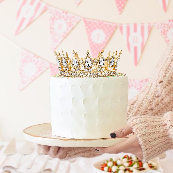 Gold Crown for Women, Crystal Queen Tiaras Headband Wedding Bridal Hair Accessories, Birthday Party Prom Cake Topper