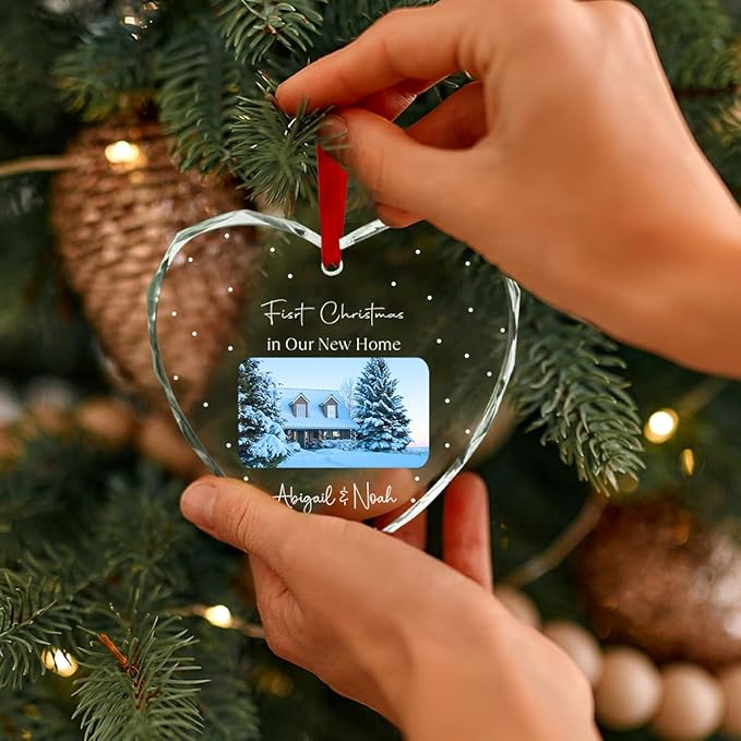 Personalized Crystal Glass Heart Ornaments Custom First Christmas Name Ornament for Christmas Tree Decor Customized 2025 Xmas Tree Hanging Gifts for New Home