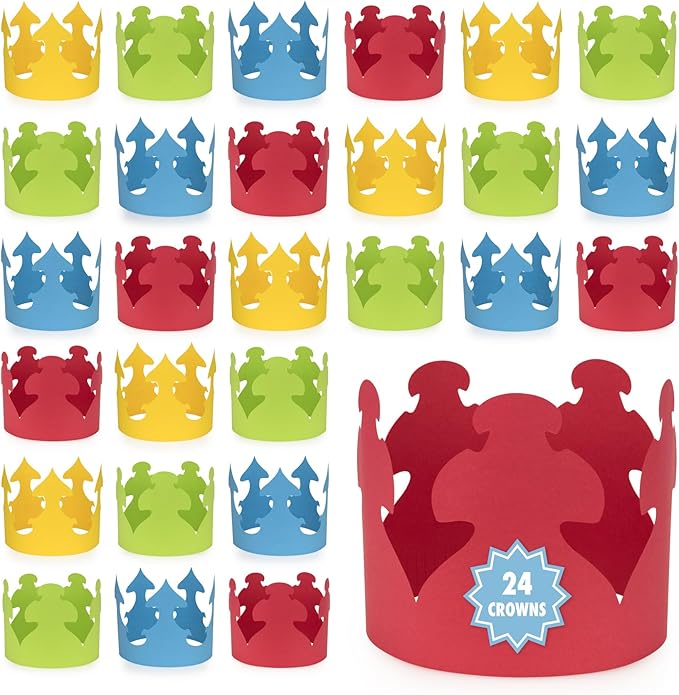 Hygloss Bright Colors Paper Crowns 24 Pack - Paper Crowns for Kids to Decorate - Craft Activity - Blank Crown for Adults - Perfect for Parties, Celebrations - DIY Crown Crafts