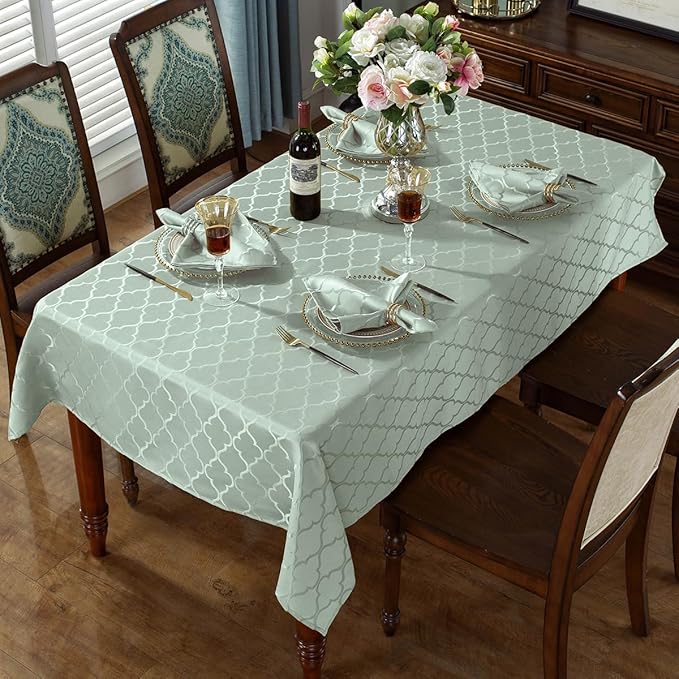 SASTYBALE Jacquard Sage Green Tablecloth, Flower Patterns Table Cloth Spill Proof Wrinkle Resistant Table Cover for Kitchen Dining Tabletop Decoration (Square, 52" x 52" (2-4 Seats))