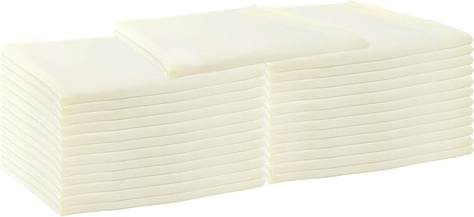 Arkwright Restaurant Cloth Napkins - (Pack of 25) Spun Polyester Dinner Napkin with Hemmed Edges - Ideal for Dinner, Wedding, Party, Banquet, Kitchen, 20 x 20 in, Ivory