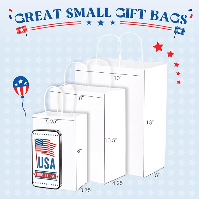 MESHA Gift Paper Bags 300 Pack 10X5X13 Inch White Large Shopping Kraft Bags Bulk with Handles Reusable for Business Grocery Birthday Wedding Kids Party Favors