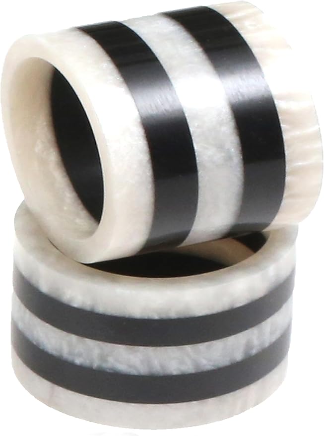 12-Pcs Epoxy Resin Napkin Rings - Handmade Elegant Napkin Holders for Table Décor, Dining, Weddings, Holidays & Special Events - Durable & Lightweight, Easy to Clean (Black White) - CLEENTABLE