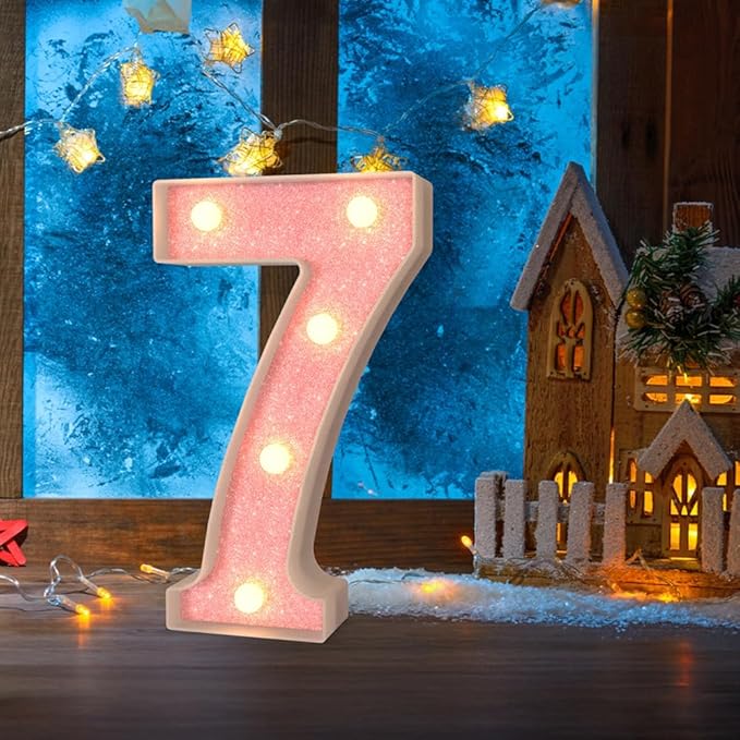 Marquee Numbers Light up LED, Pink Glitter Plastic Numbers Sign, Night Light Decor for Graduation Engagement Wedding Baby Shower Birthday