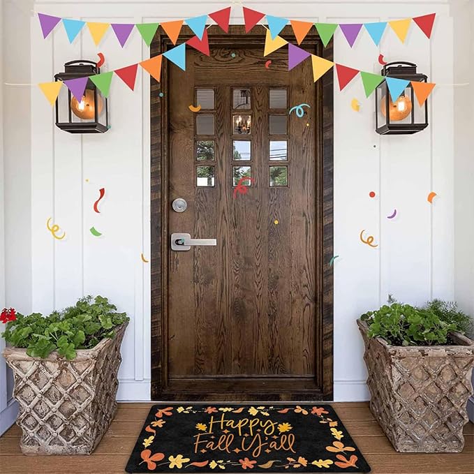 Thanksgiving Fall Welcome Mat With Non-Slip Backing, Hello Door Mat Fall Door Mat With Non-Slip Backing Front Porch Rug Welcome Mats for Autumn Halloween Thanksgiving Farmhouse Decor, 24"x16"inch