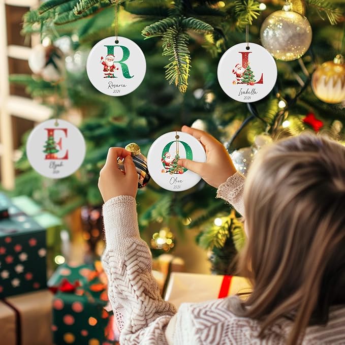 Letter Name Ornaments, Personalized Christmas Ornaments, Custom Initials Ornaments A-Z Monogram Ceramics Name Christmas Decorations