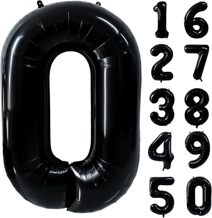40 inch Black 0 Number Balloon Giant Foil Helium Balloons Black Large Digital Balloon 0 Number 0 Balloons for 0th Birthday Party Decorations Anniversary Events Decoration Supplies