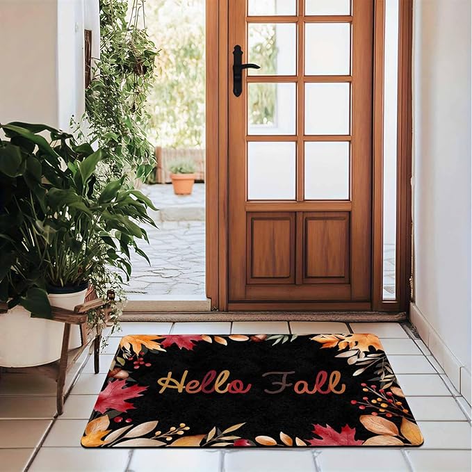 InterestPrint Fall Door Mat, Fall Welcome Door Mats Outdoor Indoor Autumn Leaves Doormat for Front Door Decoration, Fall Maple Leaf Door Rug for Thanksgiving Farmhouse Decor