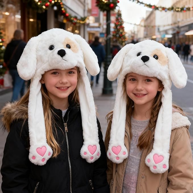 Plush Ear Moving Jumping Hat,Cute Fluffy Cap, Soft Warm HeadWear
