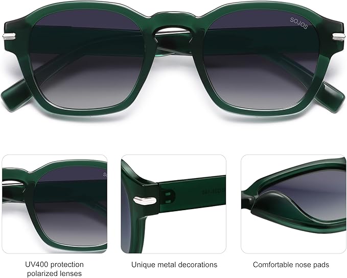 SOJOS Vintage Retro Square Polarized Sunglasses Men Standard Fit Trendy Womens Sun Glasses SJ2382