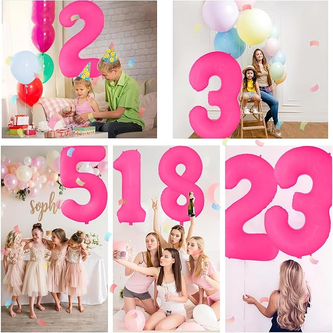 Fluorescent Rose Red Number Balloon 40 inch Giant Foil Helium Balloons Pink Number 9 Balloon for 9th Birthday Party Decorations