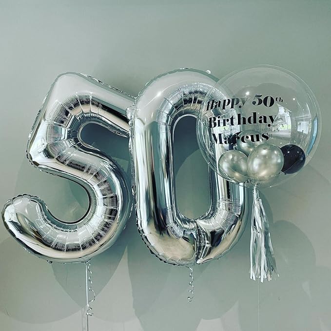 40 Inch Silver 50 Number Balloons Giant Jumbo Huge 50 Foil Mylar Helium Number Digital Balloons Silver Birthday Mylar Digital Balloons 50th Birthday Parth 50th Anniversary Events Party Decorations