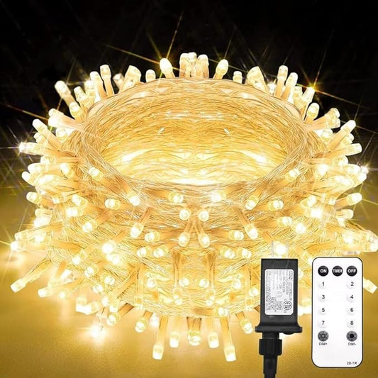 suddus Indoor String Lights with Remote, Warm White Christmas Lights Plug in with Timer, 33ft 100 LED Twinkle Fairy Lights for Bedroom Xmas Tree Wreath Patio Garden Party Outdoor Decorations