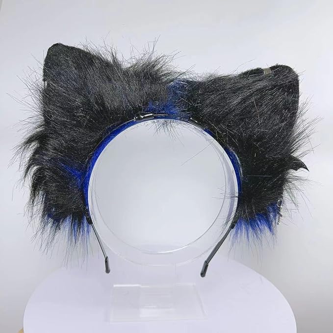 Wolf Ears Tail Set Fox Wolf Headbands Clips Fluffy Cosplay Costumes, Gothic Punk Accessories for Halloween