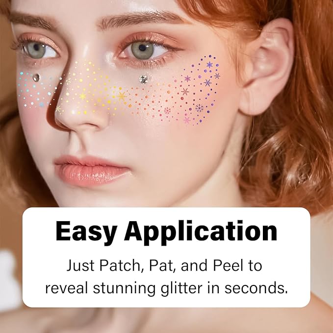 10 Pcs Face Holographic Laser Makeup Patches, Holographic Multichrome Glitter Freckles Face Tattoo, Glitter Freckles, Sparkle and Waterproof Face Glitter Temporary Tattoos for Women