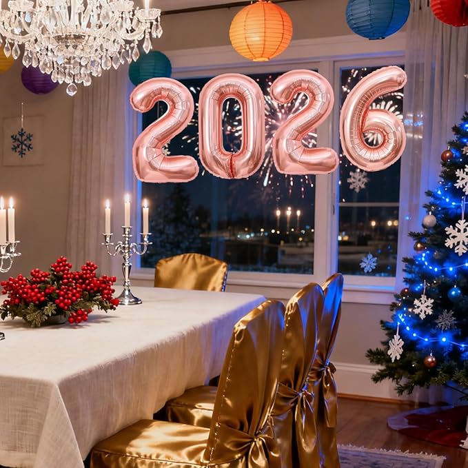 Rose Gold 2026 Balloons New Years Balloons 2026 Balloon Nnumbers for Happy New Year Decorations 2026 Signs Graduation Anniversary Balloons Decor