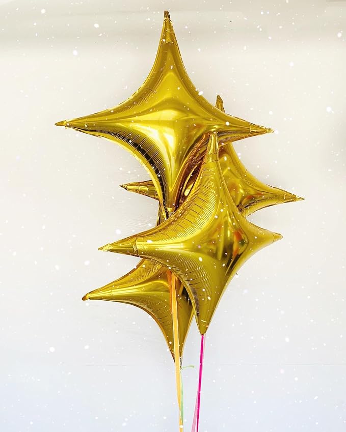 Gold Star Balloons,12Pcs Four Angle Star Foil Balloons,26Inch and 10Inch Gold Quadrangle Helium Balloon for Birthday Graduation Anniversary Baby Shower Wedding Party Decorations