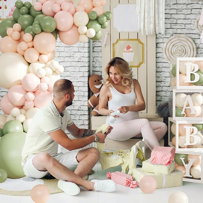 Pink and Sage Green Balloon Arch Garland Kit, 132Pcs Wildflower Baby Shower Decorations for Girl Boxes with Letters for Boho Baby Shower Gender Reveal Birthday Party Decorations