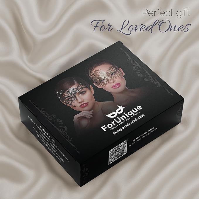 Masquerade Mask for Couples Women and Men - 3 Pack Venetian Gold and Black Lace, Mardi Gras Mask