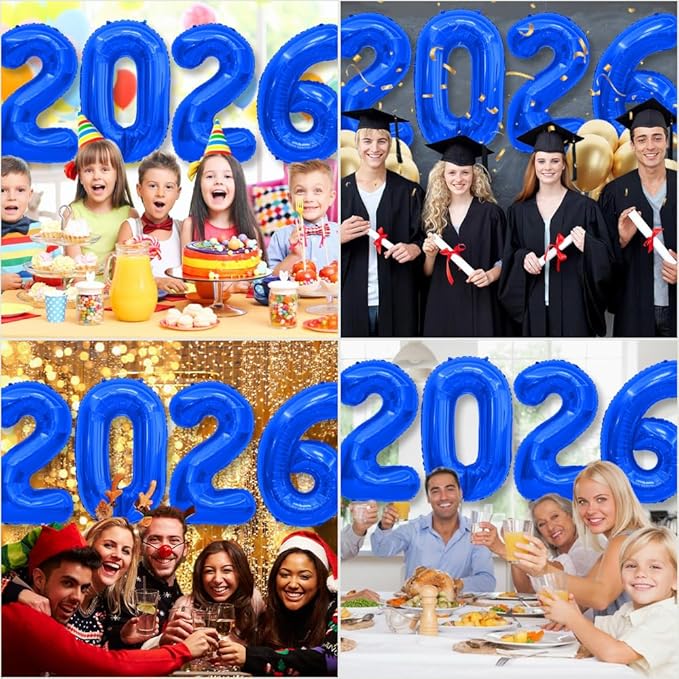 2026 Balloons 40 Inch Foil Number Balloons 2026 Number Balloon for New Year Eve Festival Christmas Birthday Wedding Anniversary Party Supplies, New Years Decorations Blue
