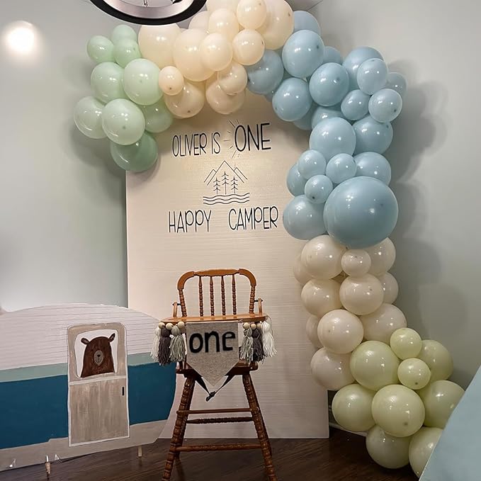 Togvu Dusty Green Blue Balloon, 60 Packs 12 Inch Sage Green Blue Balloon with Haze Fog Blue Sand White and Gold Balloons for Jungle Safari Neutral Boho Birthday Baby Shower Party Decorations