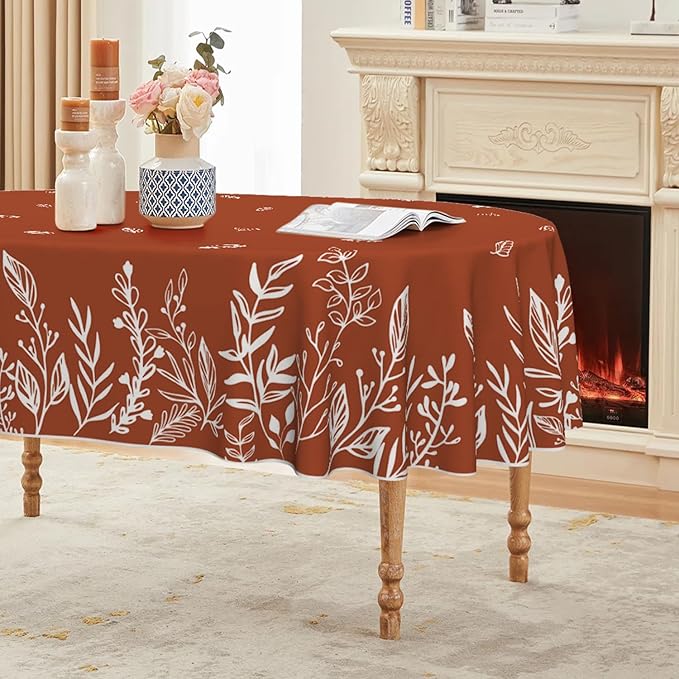 Horaldaily Fall Tablecloth 60×84 Inch Oval, Thanksgiving Autumn Harvest Caramel Wild Flowers Table Cover for Party Picnic Dinner Decor