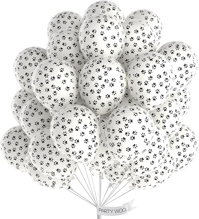 PartyWoo Paw Balloons 50 pcs 12 Inch Matte White Dog Paw Print Latex Helium Balloons for Dog Animals Theme Party Birthday Party Decorations
