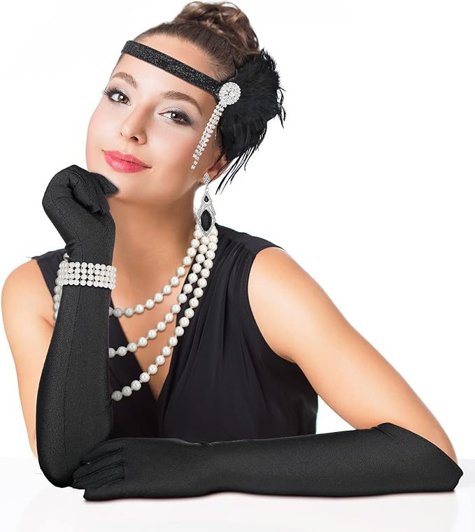 Maitys 1920s Accessories Set for Women Flapper Costume Feather Headband Necklace Bracelet Earrings