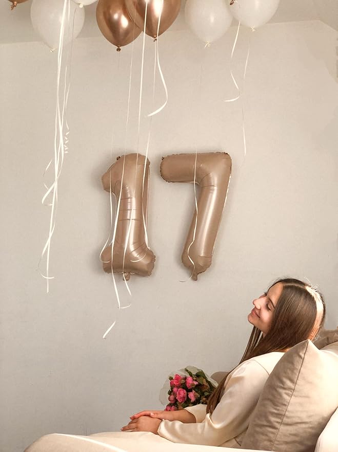 Light Brown Number 1 Balloon 40 inch, Number 1 Birthday Balloons for Boy Girl, Light Brown Foil One Balloon for 1st 10 11 12 16 18 Birthday Party, Anniversary Celebration Numbers Decorations