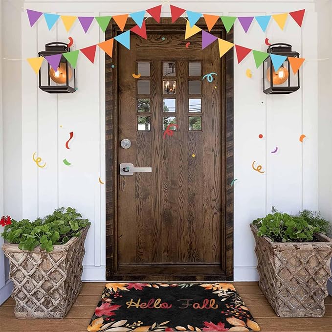Thanksgiving Doormat for Indoor Outdoor Entrance Floor Mats,Fall Welcome Maple Leafs Decorative Door Mat, Autumn Fall Pumpkins Non Slip Harvest Vintage Decor Rubber Welcome Mats 16" x 24" Inch
