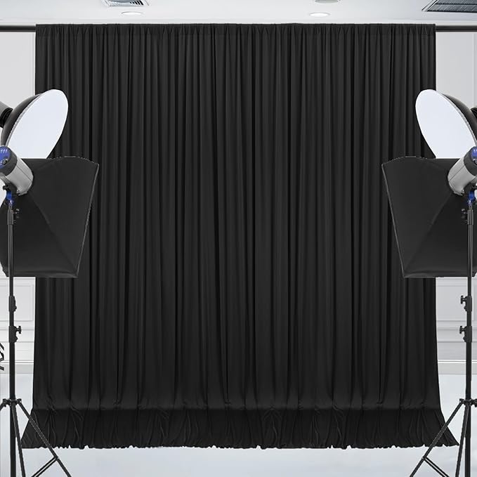 30x10ft Wrinkle Free Black Backdrop Curtain for Parties Soft Fabric Drapes Wedding Black Curtain Backdrop for Birthday Party Decorations Background for Photography 5x10ft, 6 Panels