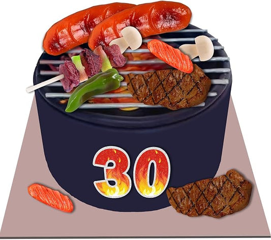 9 PCS BBQ Cake Topper Happy 30 Birthday Barbecue Decorations with Artificial Kebab and Hot Dog for Boys Girls Birthday Party Picnic Camping BBQ Theme Party Supplies