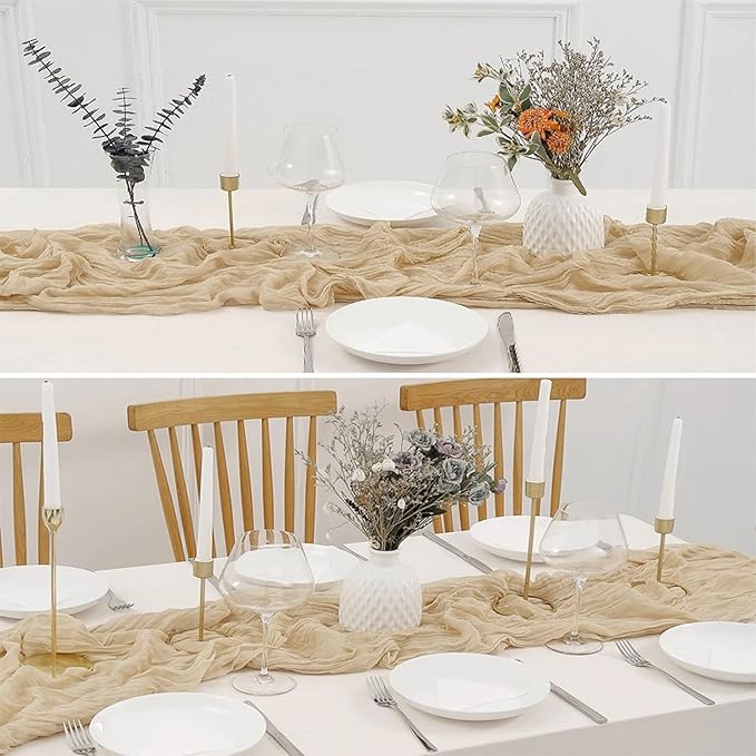 2 Pack 10 Ft Cheesecloth Table Runner Beige Gauze Long Table Runners Boho Gauze Cheese Cloth Table Runner Rustic Sheer Runner for Wedding Party Table Decor ( 35 x 120 Inch )