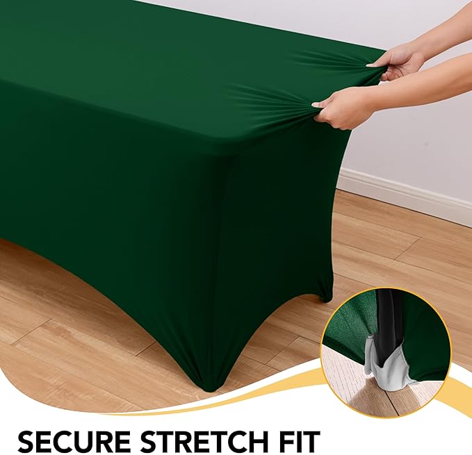 6-Pack Premium Hunter Green Spandex Tablecloths for 4ft Rectangle Tables, Stain & Wrinkle-Resistant, Washable Stretch Polyester Fitted Table Cover for Weddings, Banquets, Trade Shows Events