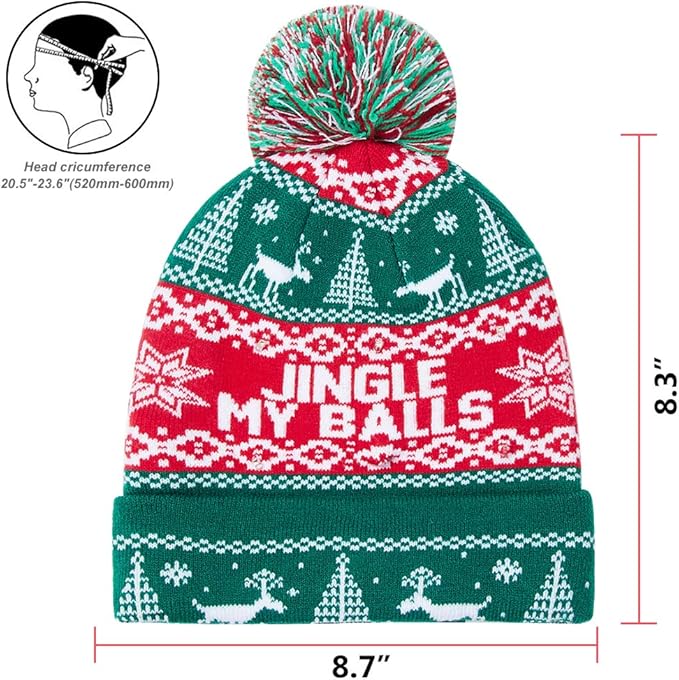 RAISEVERN Unisex Ugly LED Christmas Hat Novelty Colorful Light-up Stylish Knitted Sweater Xmas Party Beanie Cap(6 Lights)
