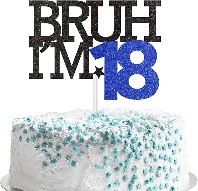 Bruh I'm 18 Cake Topper, 18th Birthday Decorations for Boy, Glitter Funny 18th Birthday Cake Topper, Bruh 18 Year Old Birthday Party Decoration Supplies