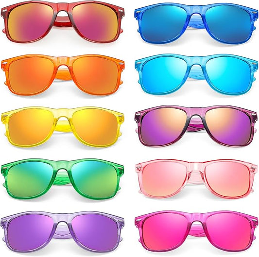 10/20 Pack Colored Sunglasses Mirrored Lens Bulk Party Glasses Classic Eyewear Birthday Beach Pool Unisex Adults
