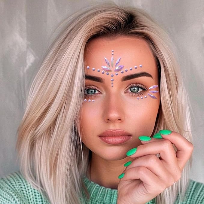 Mermaid Face Gems Stick Jewels for Women Cosplay Mermaid Halloween Club Eye Face Gems Stickers on Rave Party Gift for Kids Eye Face Jewels Temporary Tattoos Festival (Pearl)