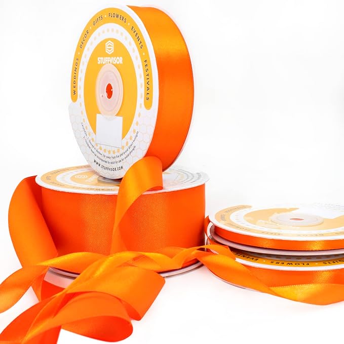 Orange Satin Ribbon, 1/4 inch x 50 Yards, Double Face Solid Color, Thick and Durable Ribbon Roll, 100% Polyester for Gift Wrapping, Crafts, Hair and Decorations