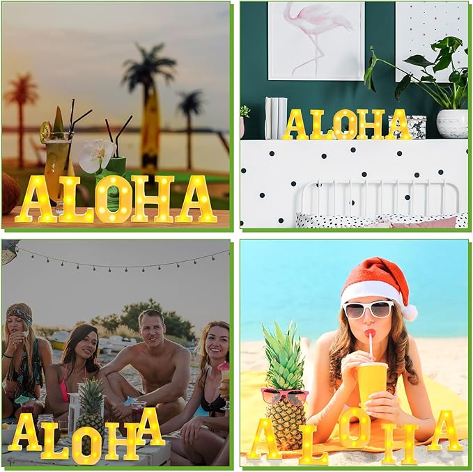 5 Pcs Hawaiian Luau Party Decorations Aloha Light up Sign Aloha LED Marquee Letter for Party Decorations Battery Powered Tropical Alphabet Letter Summer LED Lights for Wedding Night Birthday