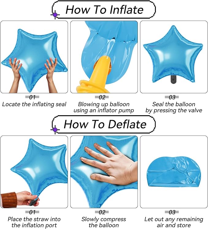 16 Pcs Blue Purple Silver Star Balloons, 22/18/10 Inch Foil Balloons, Four-Pointed Balloon for Boy Men Birthday Graduation Wedding Baby Shower Galaxy Space Party Decorations