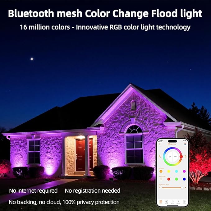 ILC LED Flood Light 50W Outdoor RGB Color Changing, Smart Floodlights RGBW 2700K Warm White & 16 Million Colors, 20 Modes, Grouping, Timing, IP66 Waterproof (2 Pack)