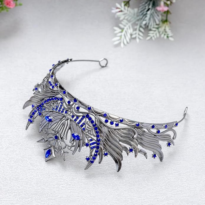 Gothic Red Crystal Flame Wing Tiara Crown for Women Girls, Halloween Cosplay Dark Queen Headpiece, Vintage Rhinestone Headband for Masquerade Party Wedding Prom Stage Accessories