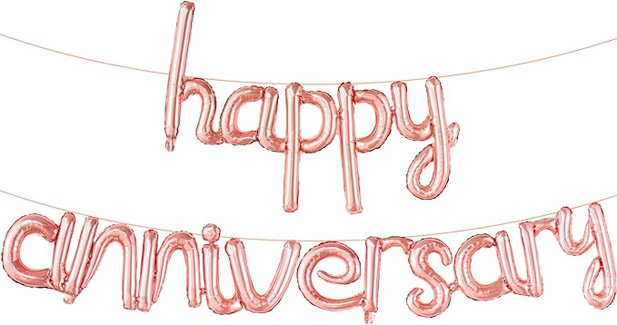 KatchOn, RoseGold Anniversary Balloons & Banner - 16 Inch | Foil Balloons, Party Decorations