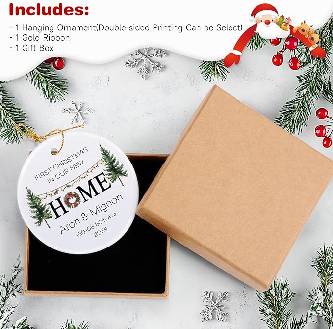 Custom Ceramic Christmas Ornaments with Photo Text - Personalized New Home Christmas Hanging Decorations Decorations