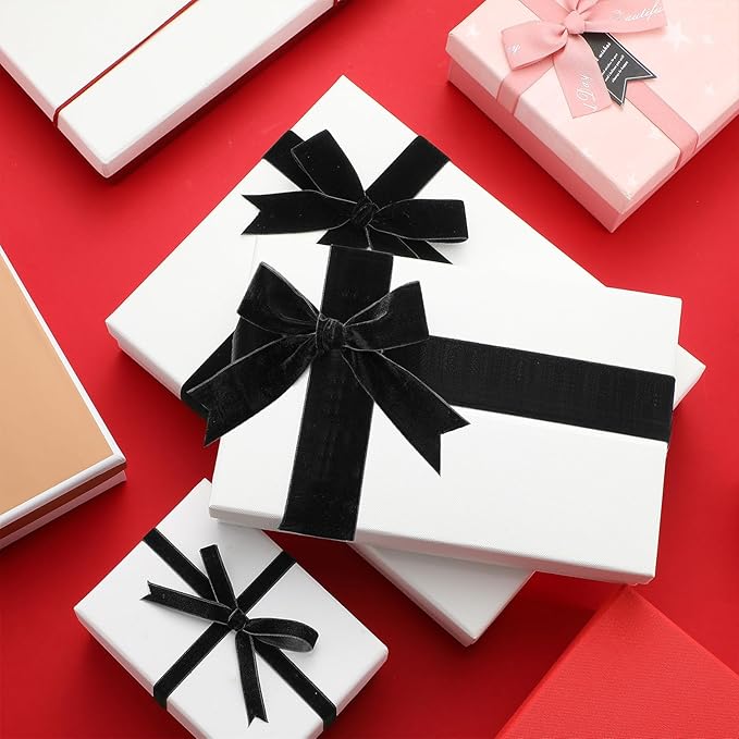 Yilloog 3/8'' 1'' 2'' 90 Yards Christmas Velvet Ribbon Vintage Satin Fabric Velvet Ribbon Roll for Christmas Tree Ornaments Decoration Gift Wrapping Bow DIY Crafts (Black)