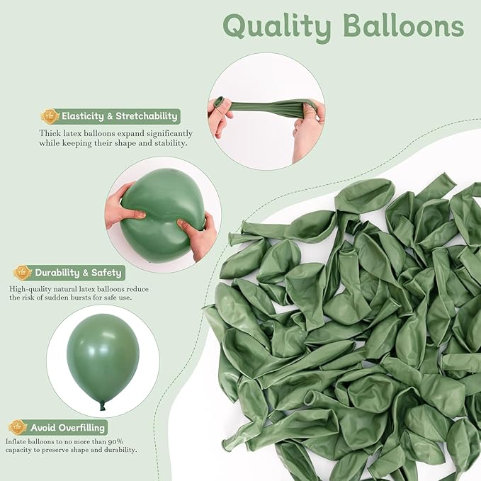 Sage Green Balloons, 60 pcs 12 Inch Thickened Latex Balloons for Birthday Party Decoration, Wedding, Baby Shower, Anniversary, Themed Parties Decorations and Balloon Garlands