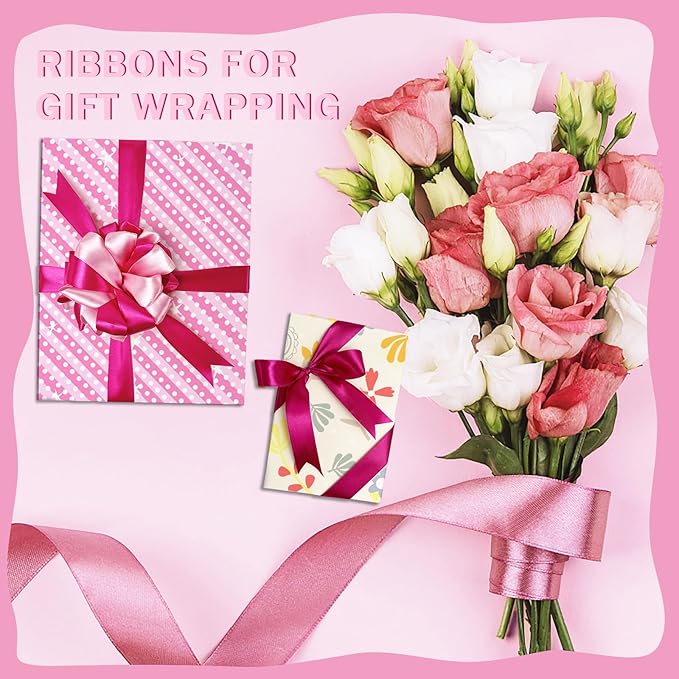 150 Yards Pink Satin Ribbon 1-1/2 Inch 6 Rolls Assortment Ribbons for Crafts Gift Wrapping Flower Bouquet Wedding Invitations Birthday Party Festival Decoration Hair Bows
