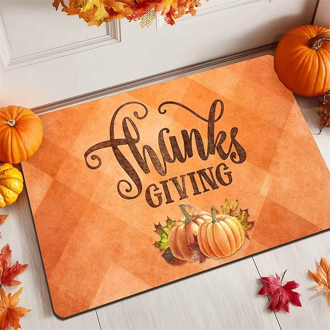 InterestPrint Thanksgiving Doormat Fall Door Mat, Pumpkin Welcome Mats Outdoor Autumn Doormats for Front Door Decorations Autumn Harvest Vintage Thanksiving, 24"x16"inch