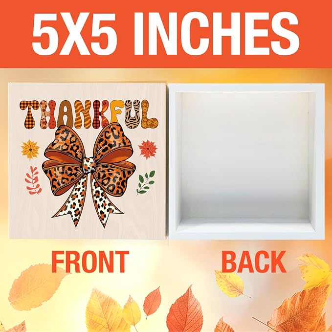 Thankful Fall Decor Fall Decorations for Home Autumn Leopard Bow Decor Cute Autumn Thanksgiving Decorations for Desk Table 5 x 5 inches